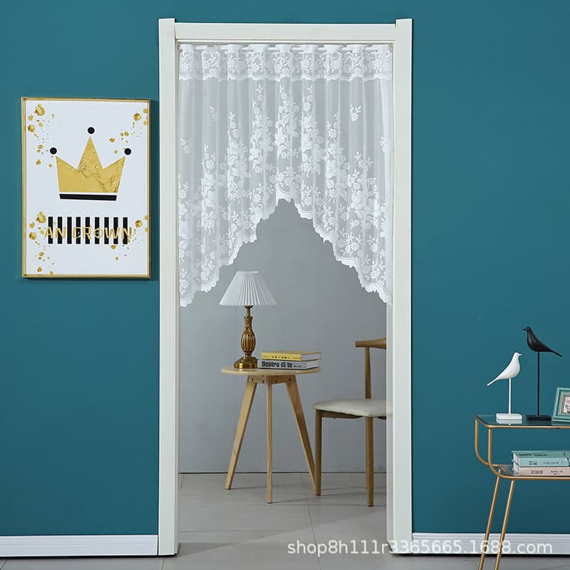 French-Style Pastoral Finished Window Screen Lace Triangle Curtain Decorative Curtain Half Curtain Kitchen Bedroom Curtain Door Curtain Arc-Shaped Curtain