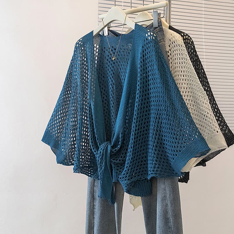 Actual Photo Plus Size Women's New Korean Style Hollow Batwing Sleeve Mesh Versatile Cover-up Cape Poncho