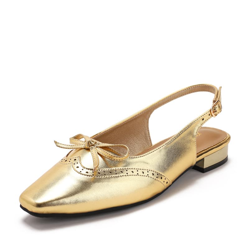 Retro gold brogue sandals with low heel bow summer new square toe women's shoes H833-210