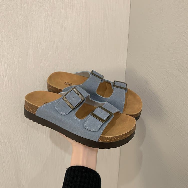 Retro Chunky Platform Sandals for Women 2025 Versatile Silver Outdoor Slippers Summer Korean Style Slide Sandals