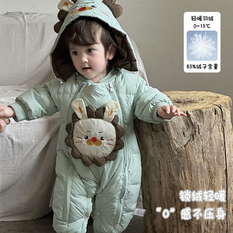 Infant Down Jumpsuit Class A Winter Boys' Cute Lion Creeper 90% White Duck Down Hooded