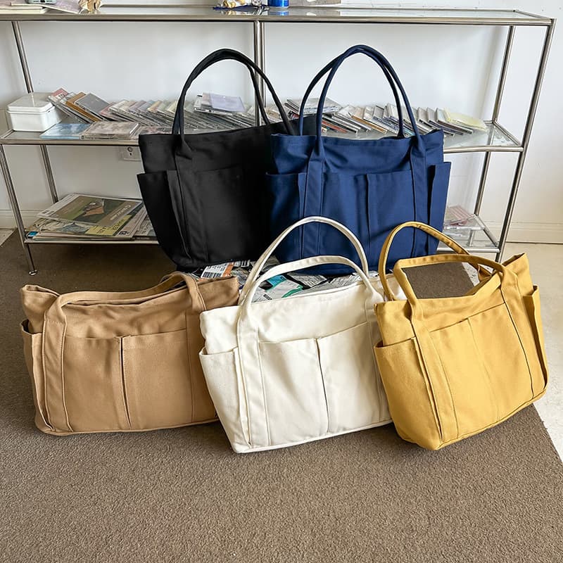 Fashionable Women's Large Capacity Canvas Bag Casual Single Shoulder Bag Logo Printing Available Canvas Tote