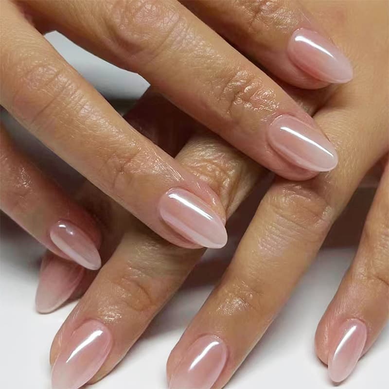 Short Light Color Nails Pure Desire Wearable Almond Shape Press On Nails Removable Nail Tips Ice Transparent Nails 30 Pieces