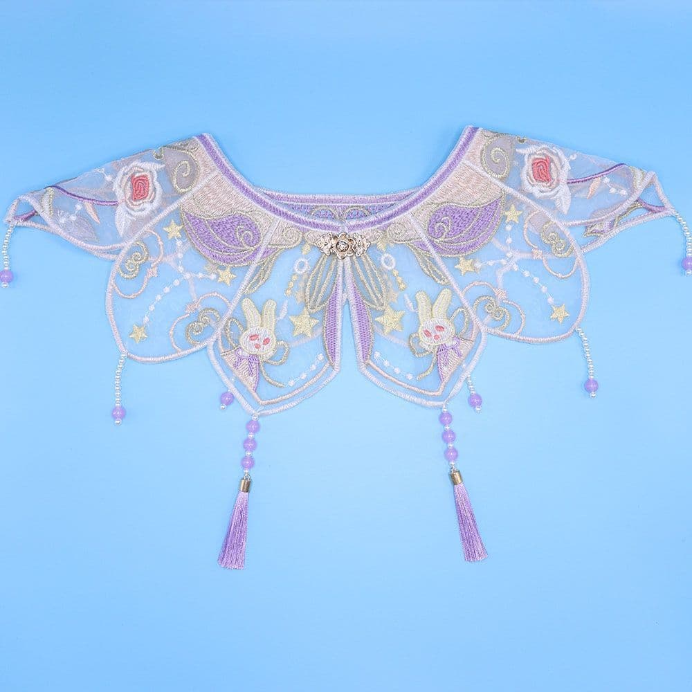 Hanfu cloud collar purple jade rabbit embroidery style new Chinese-style national style shawl national trend embroidered fake collar organza accessories