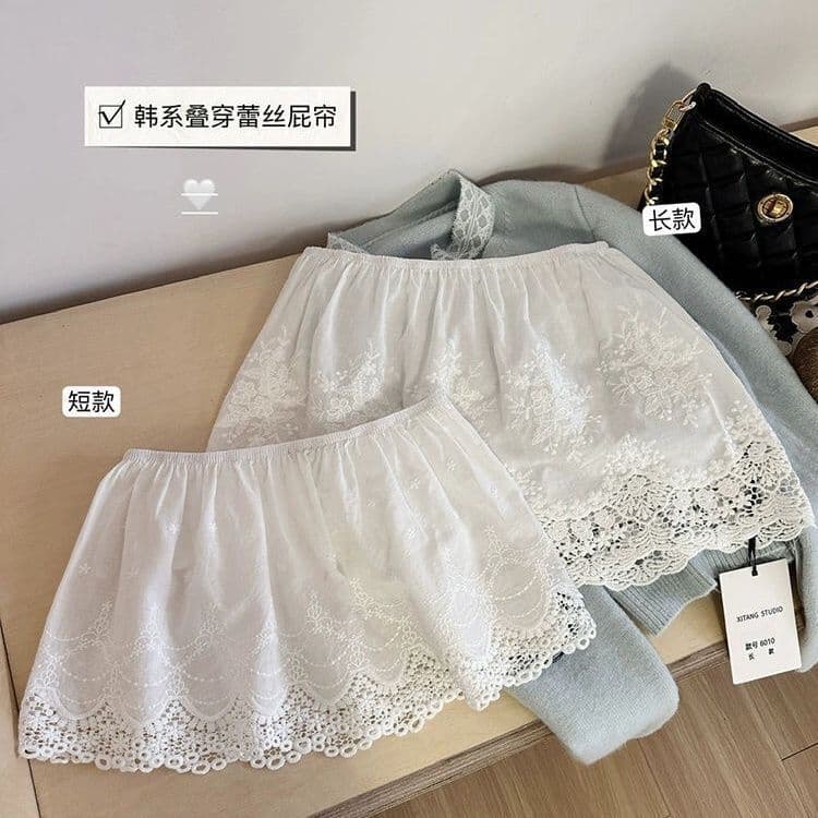 White Lace Petticoat Skirt 5 Autumn/Winter New Layering Versatile Hip-Covering Short Slip Skirt for Women