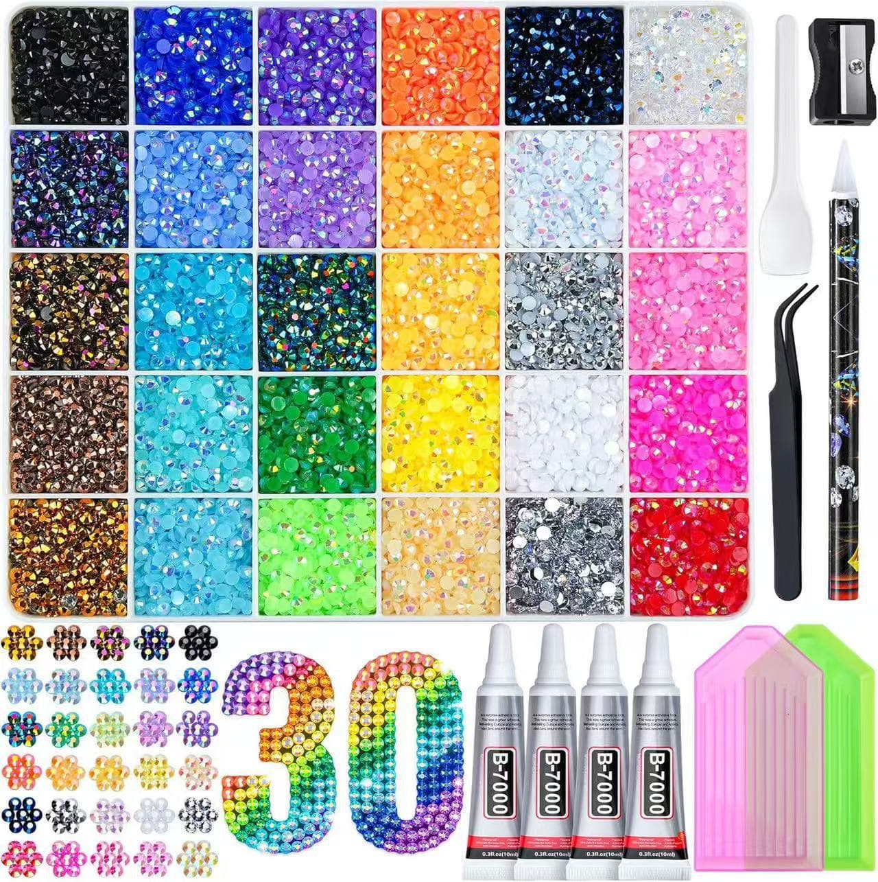 Cross-border Hot Selling 30-Grid 3mm AB Color Resin Flatback Rhinestones Jelly Resin Rhinestones for DIY Clothing Nail Art Phone Decoration