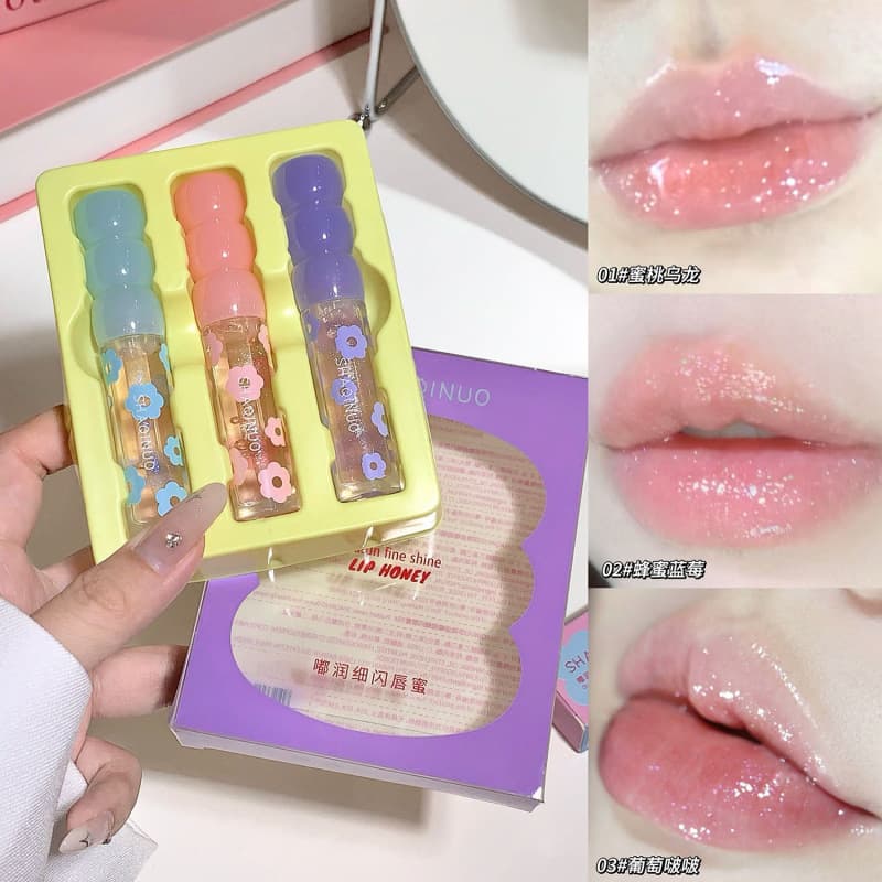 Saqinuo Moisturizing Fine Shimmer Lip Gloss Water Gloss Mirror Glass Lip Transparent Lip Oil Moisturizing Hydrating Lip Gloss Set Box