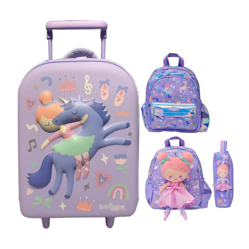 Children's Trolley Suitcase School Bag Four-Piece Set for Girls Cartoon Unicorn Dance Theme Backpack Lunch Bag