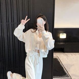 Casual Sportswear Set Spring Autumn Women Korean Loose Slimming Fashionable Petite Sweatshirt Jacket Long Pants Two-Piece Set