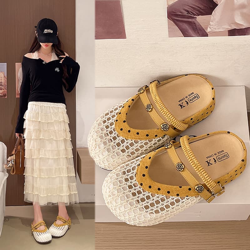 2026 Trendy Mule Shoes for Dresses Women's Fairy Style Wave Point Hollow Clog Shoes