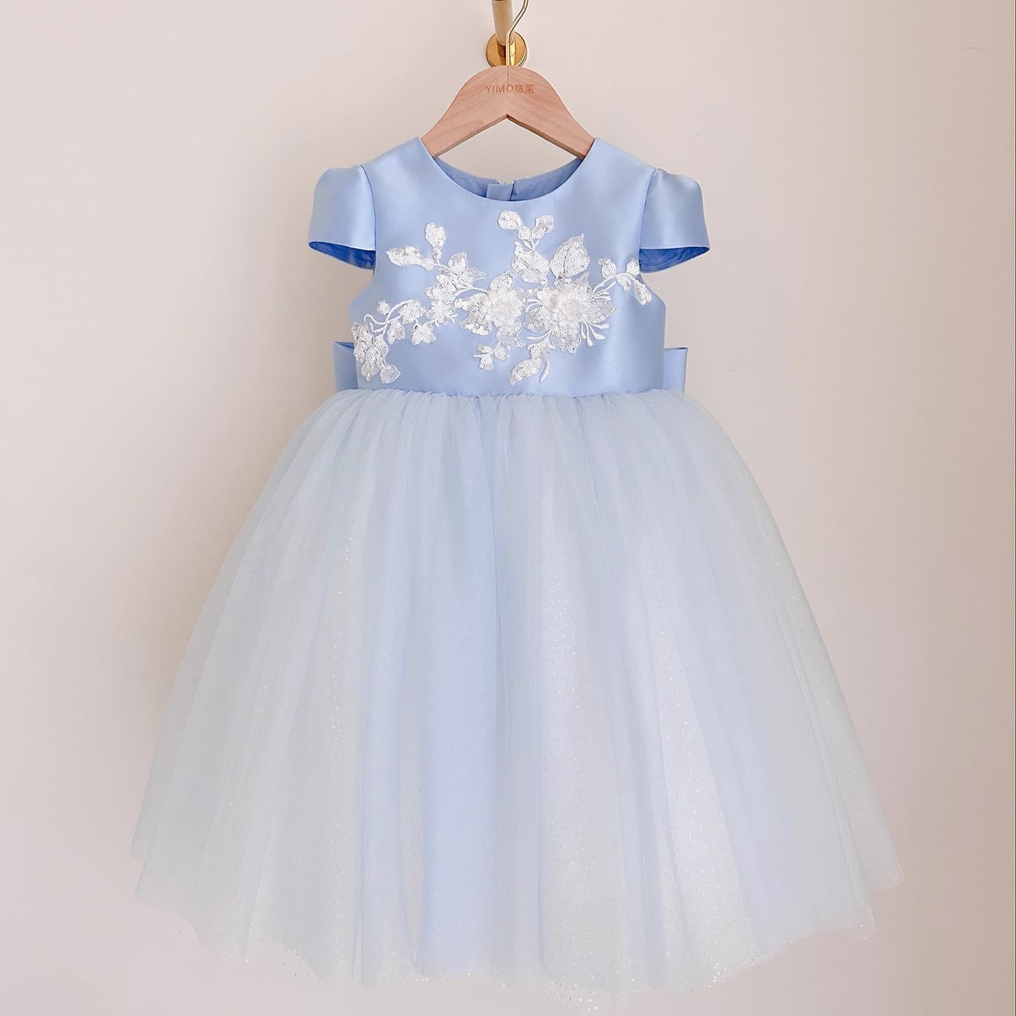 Girls' Formal Dress Children's Gown Light Luxury Bow Tulle Skirt Sequined Kids Clothing for Toddlers and Young Children