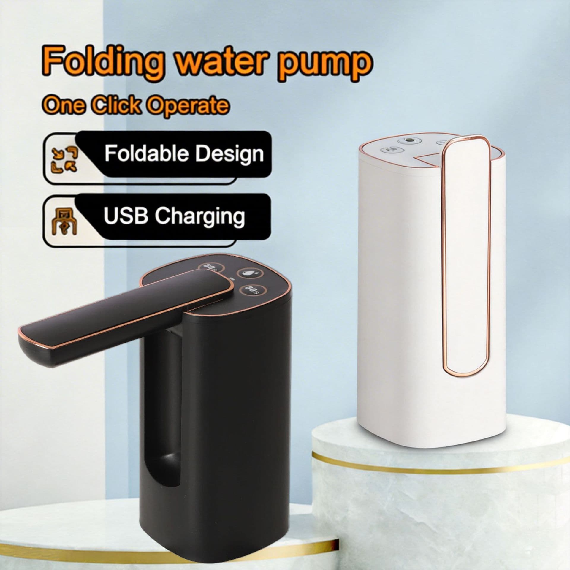 Portable Electric Foldable Water Dispenser Pump for 5-Gallon Bottles, Rechargeable Automatic Water Dispenser for Large Bottled Water