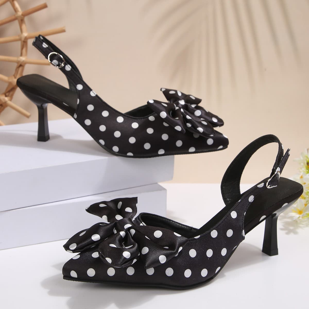 Cross-border Trade Pointed-Toe High Heels 2026 Summer New Style Elegant Polka Dot Bow High Heels for Women