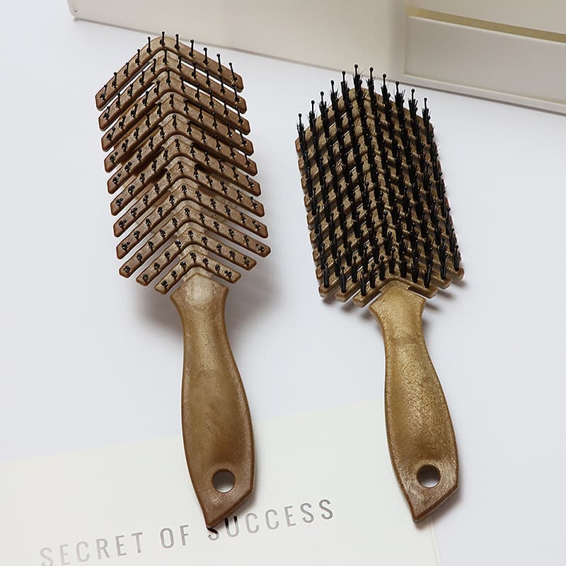 New Cross-Border Ribbed Comb Hollow Large Curved Comb Unisex Wood Grain Comb Fluffy Styling Smoothing Massage Large Curved Comb