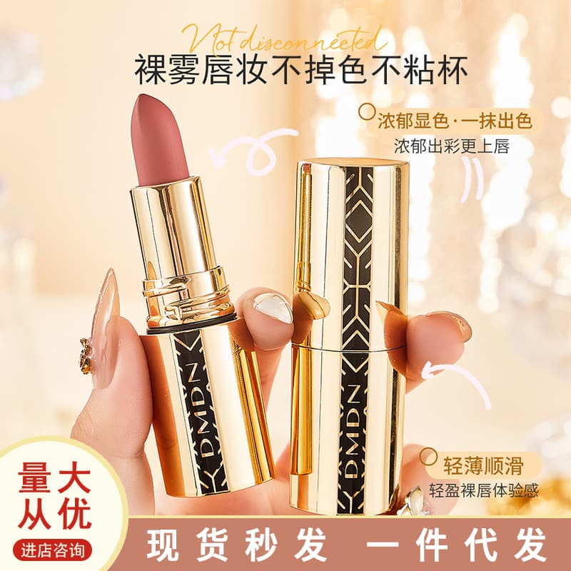 TikTok Hot Sale Soft Matte Lipstick, Smudge-Proof and Fade-Resistant, Cinnamon Milk Tea Shade, Brightening, Non-Drying and Long-Lasting