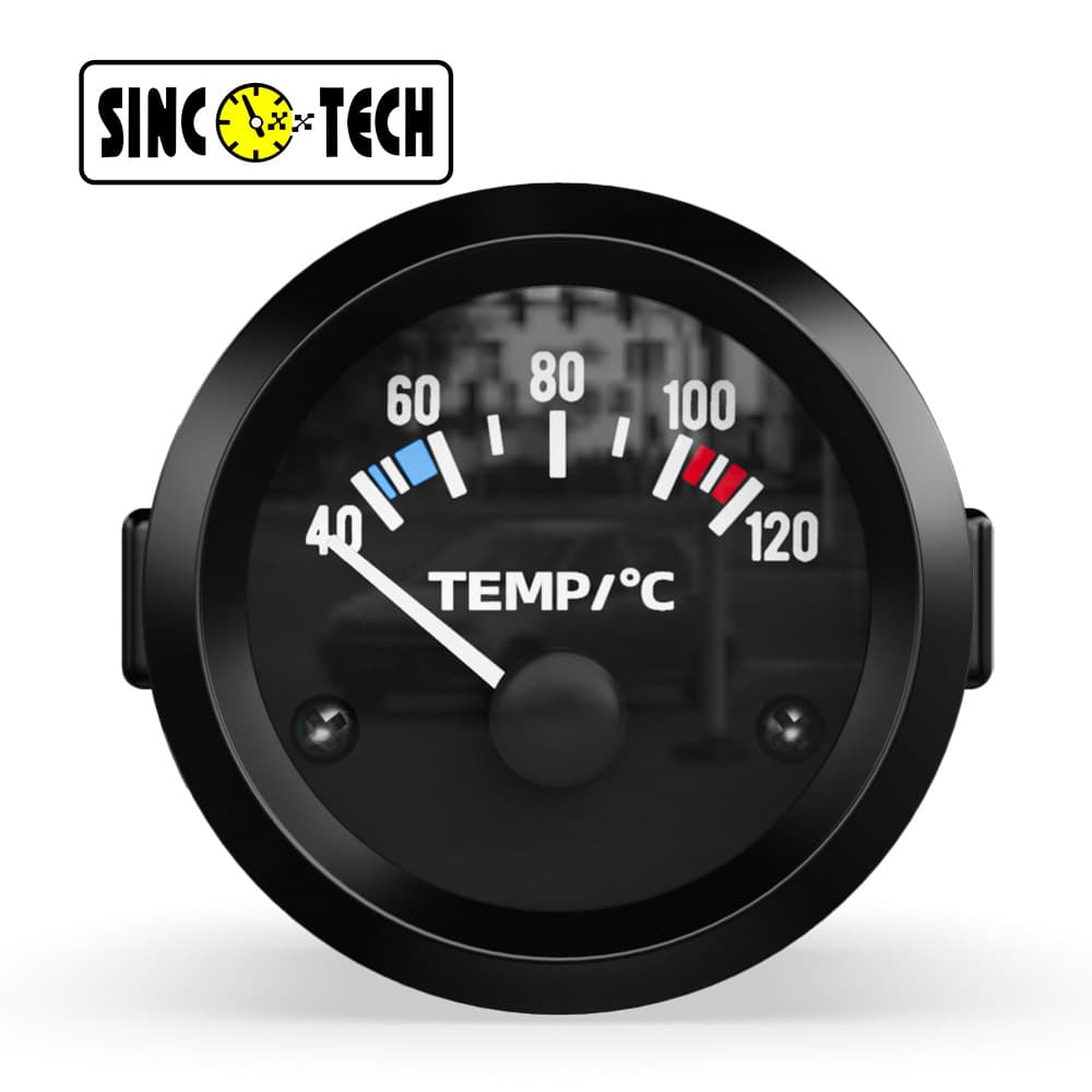 SINCO TECH 2 Inch 52MM Black Dial Water Temperature Gauge 12V Universal Car Modification Meter
