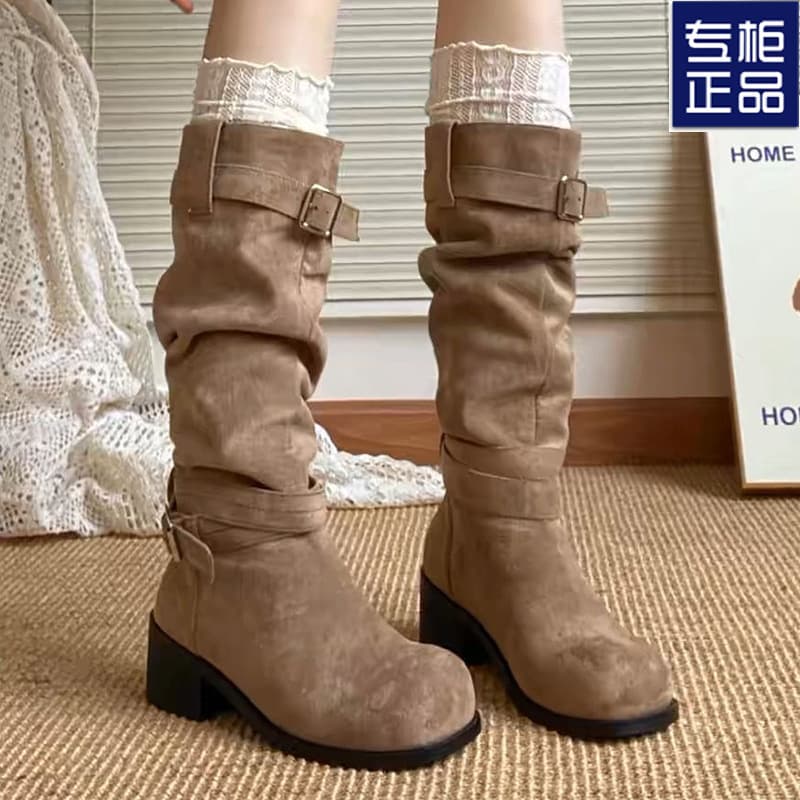 Women's Cowboy Boots, Over-the-Knee Boots for Spring and Fall, New Style Stacked Heel, Chunky High Heel, Slimming Long Riding Boots