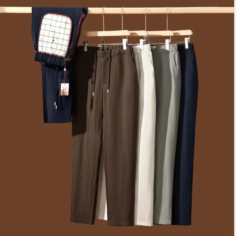 Smooth and relaxed summer men's thin elastic waist lyocell linen blend lightweight breathable straight-through casual pants