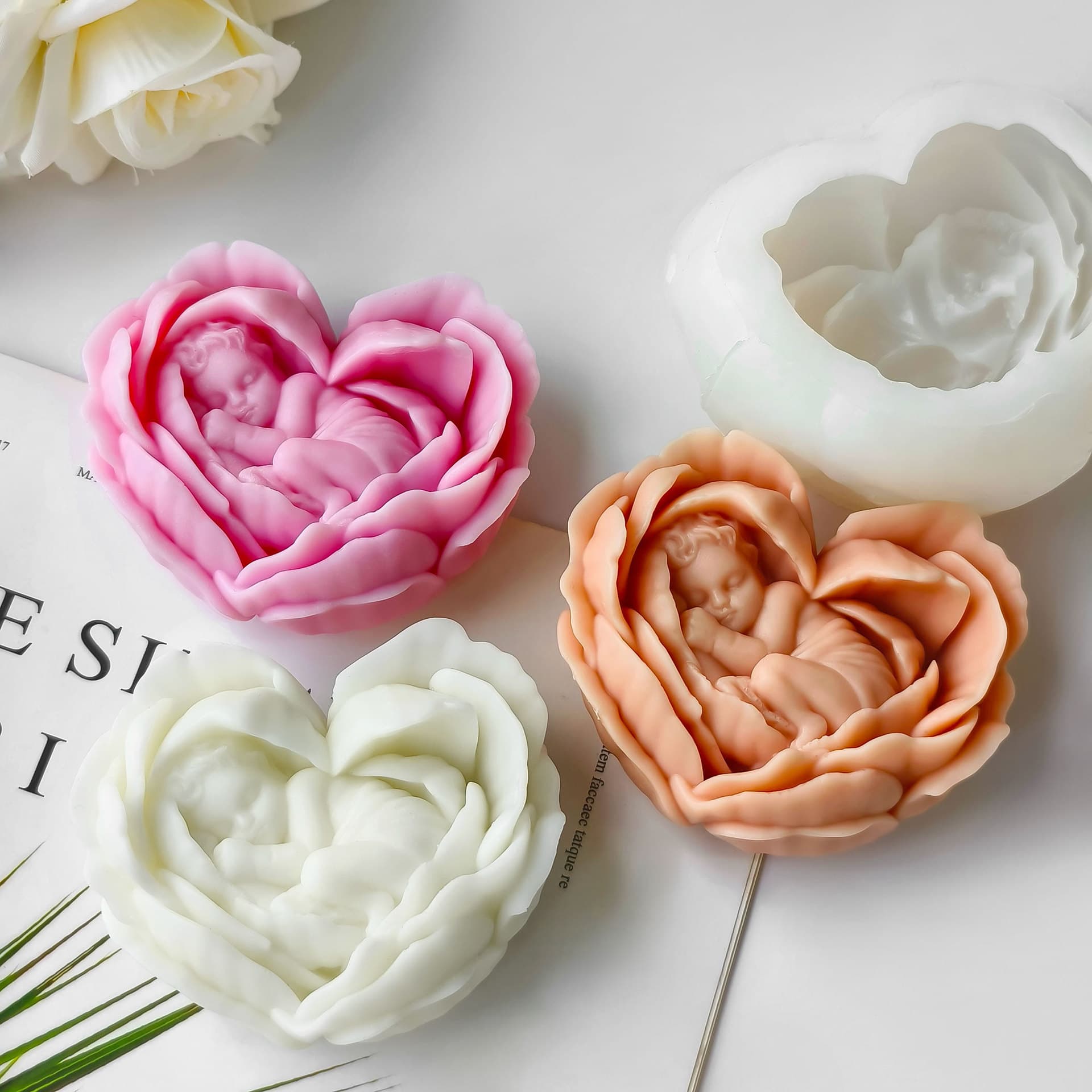 Love Flower Baby Aromatherapy Candle Silicone Mold DIY Flower Baby Angel Gypsum Ornament Handmade Soap Mold