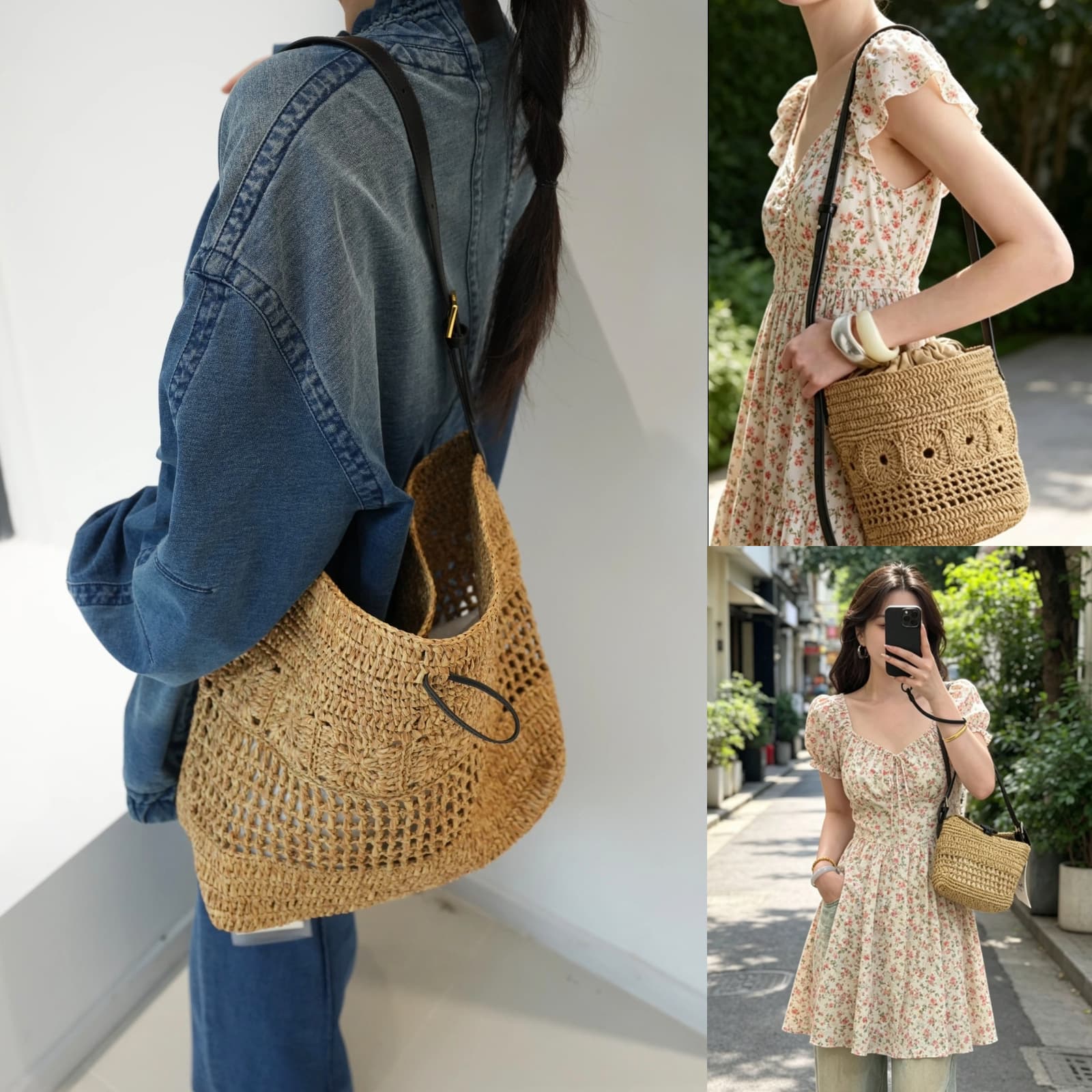 Retro handmade crochet large-capacity tote bag, summer lazy beach bag, versatile commuter shoulder bag