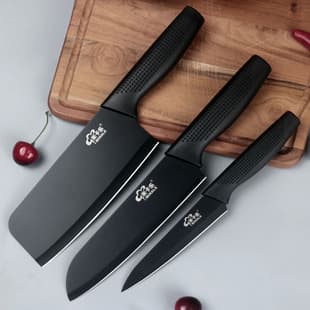 Black Blade Stainless Steel Small Knife 3-Piece Set Chef Knife Small Knife Home Vegetable Fruit Kitchen