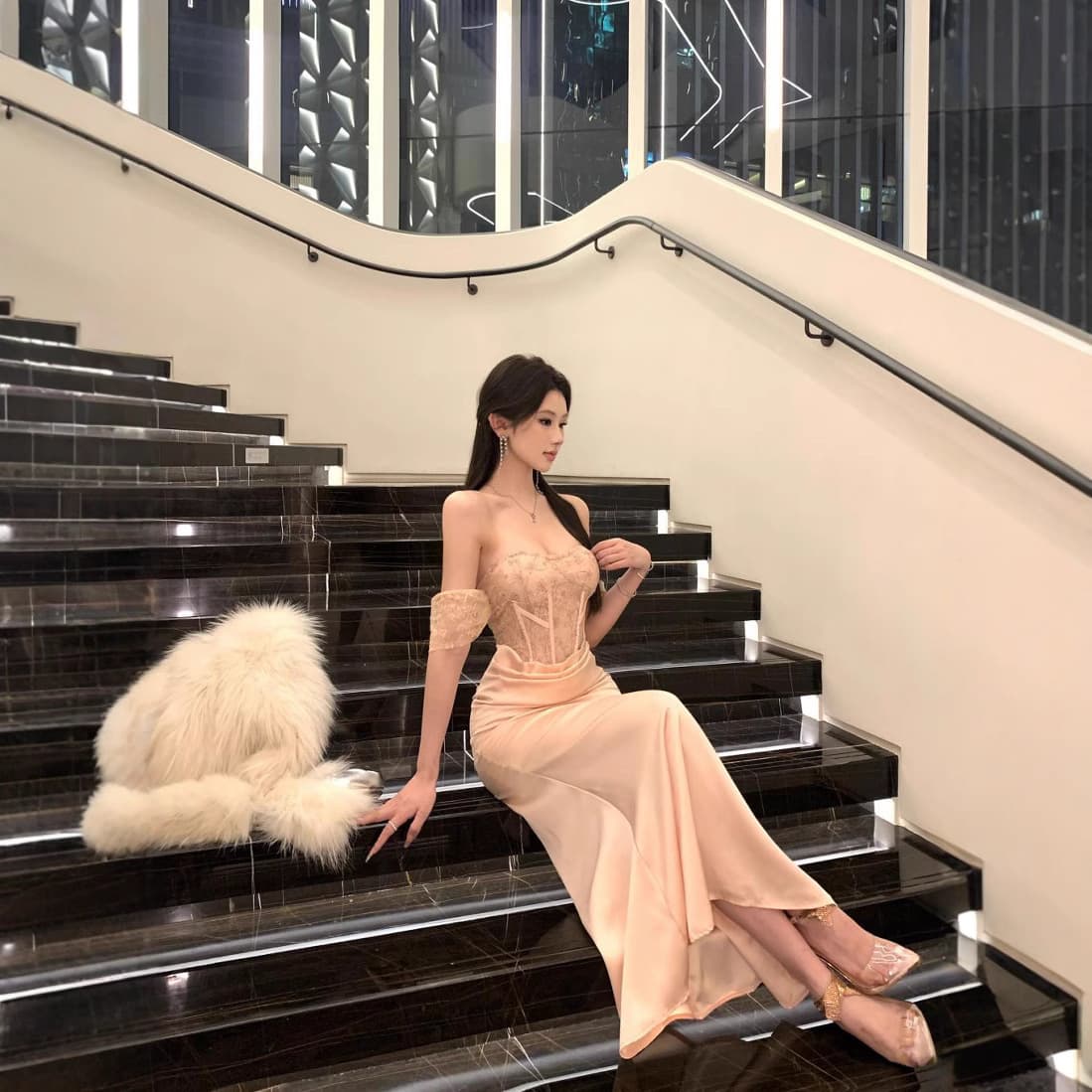 Christmas Dress Elegant French Off-Shoulder Dress Stunning High-End Sexy Lace Sequins Fishtail Bodycon Long Skirt
