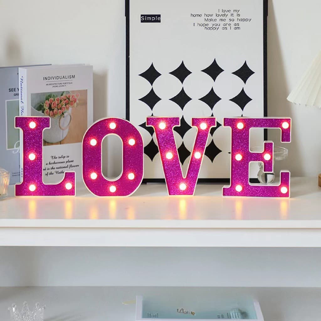 Cross-border In-Stock Colorful Purple LED Letter Shaped Light Birthday Party Confession Proposal Scene Decoration Light