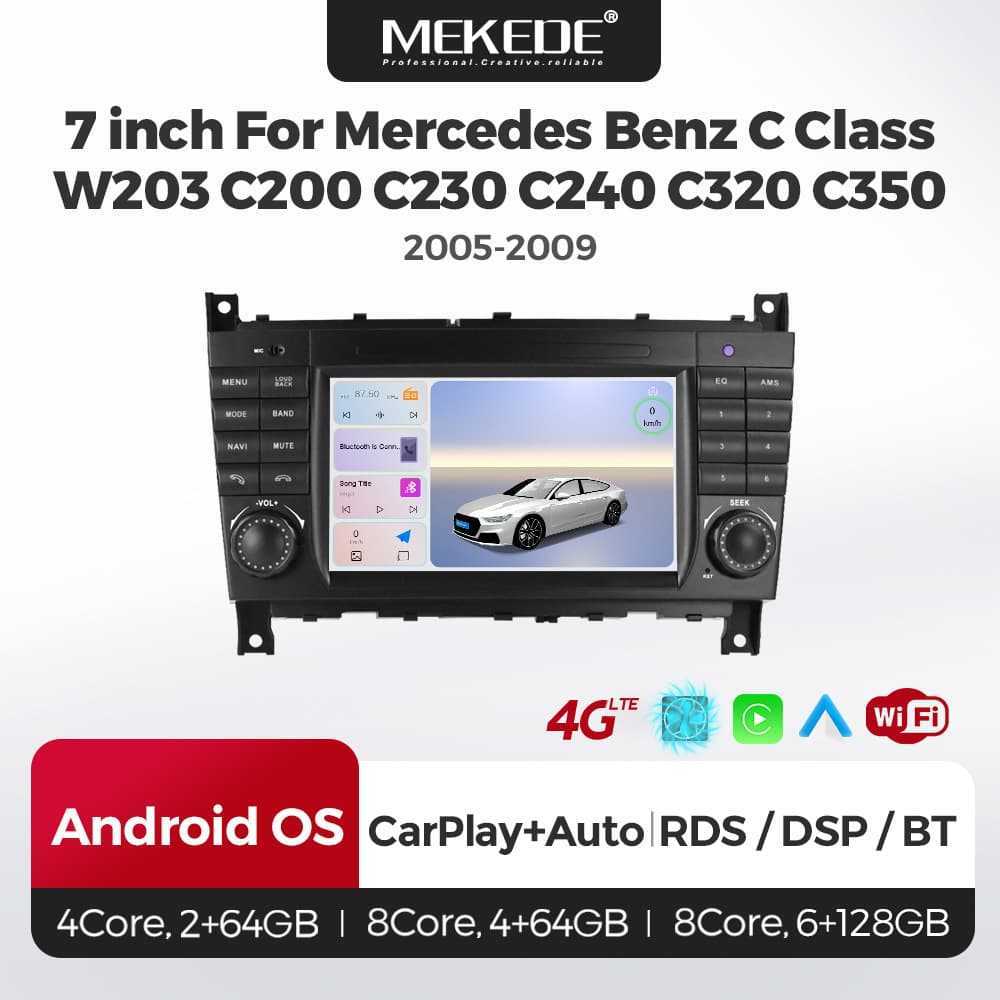 Suitable for Mercedes-Benz C-Class W203 C350 2005-09 modified 7-inch Android rear view Bluetooth Carplay navigation screen
