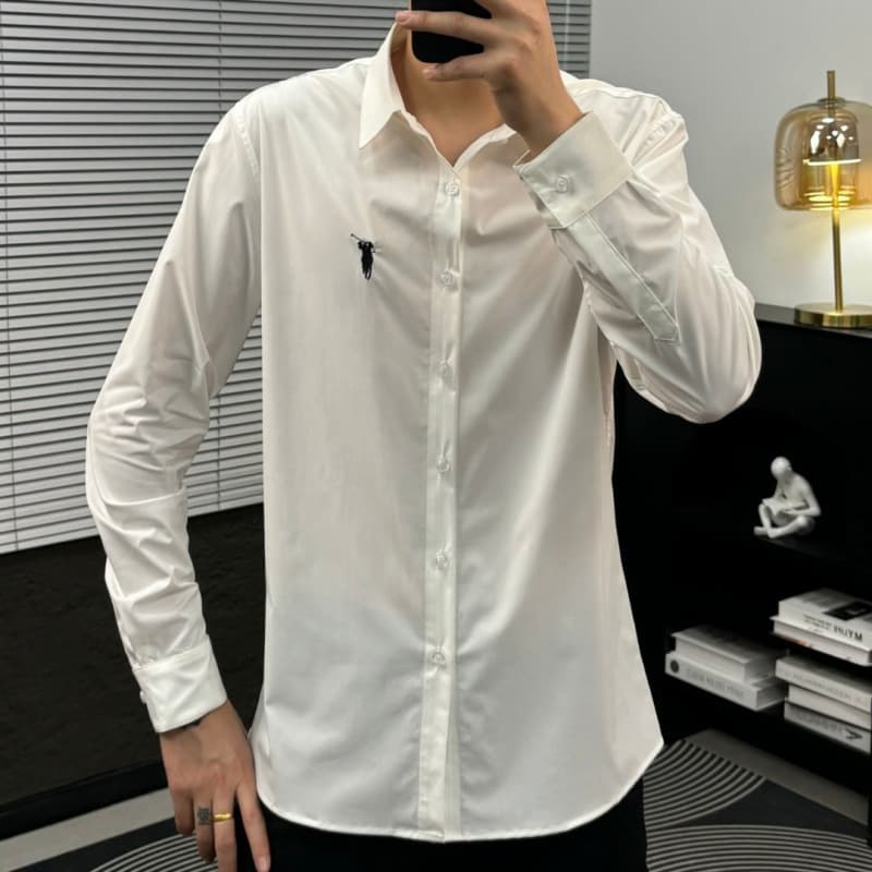 2025 New Cotton Men's Long Sleeve Shirt Business Casual Embroidered Shirt