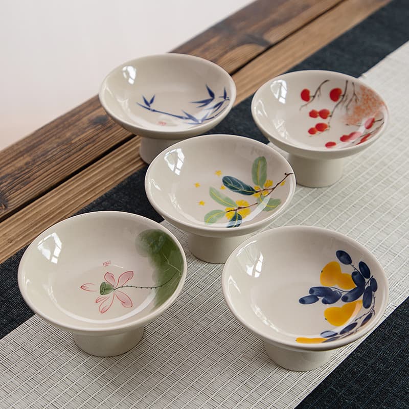 Chinese Tea Tray Simple Household High-Foot Exquisite Fruit Plate Ceramic Snack Plate Tea Pastry Dried Fruit Snack Plate