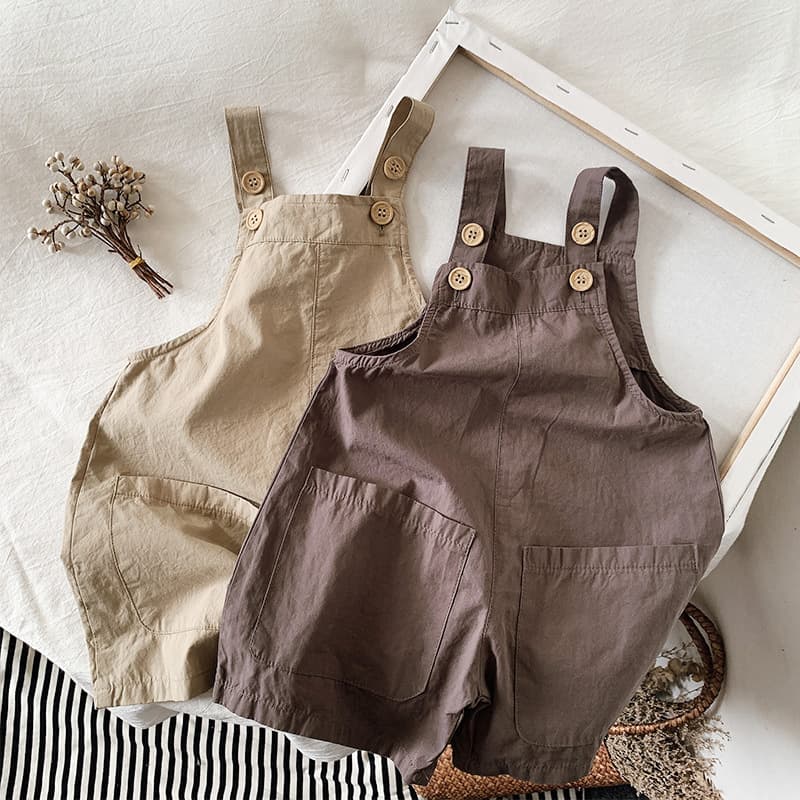 Breathable Thin Cotton Overalls Korean Style Children's Summer Clothing Boys Girls Outfit Five-Seven Pants Neutral Color