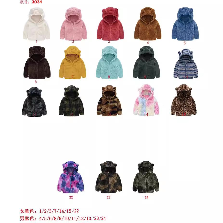 New Baby Toddler Bear Ear Cute Coat Boys Girls Solid Color Hoodie Jacket Children's Fleece Sweater