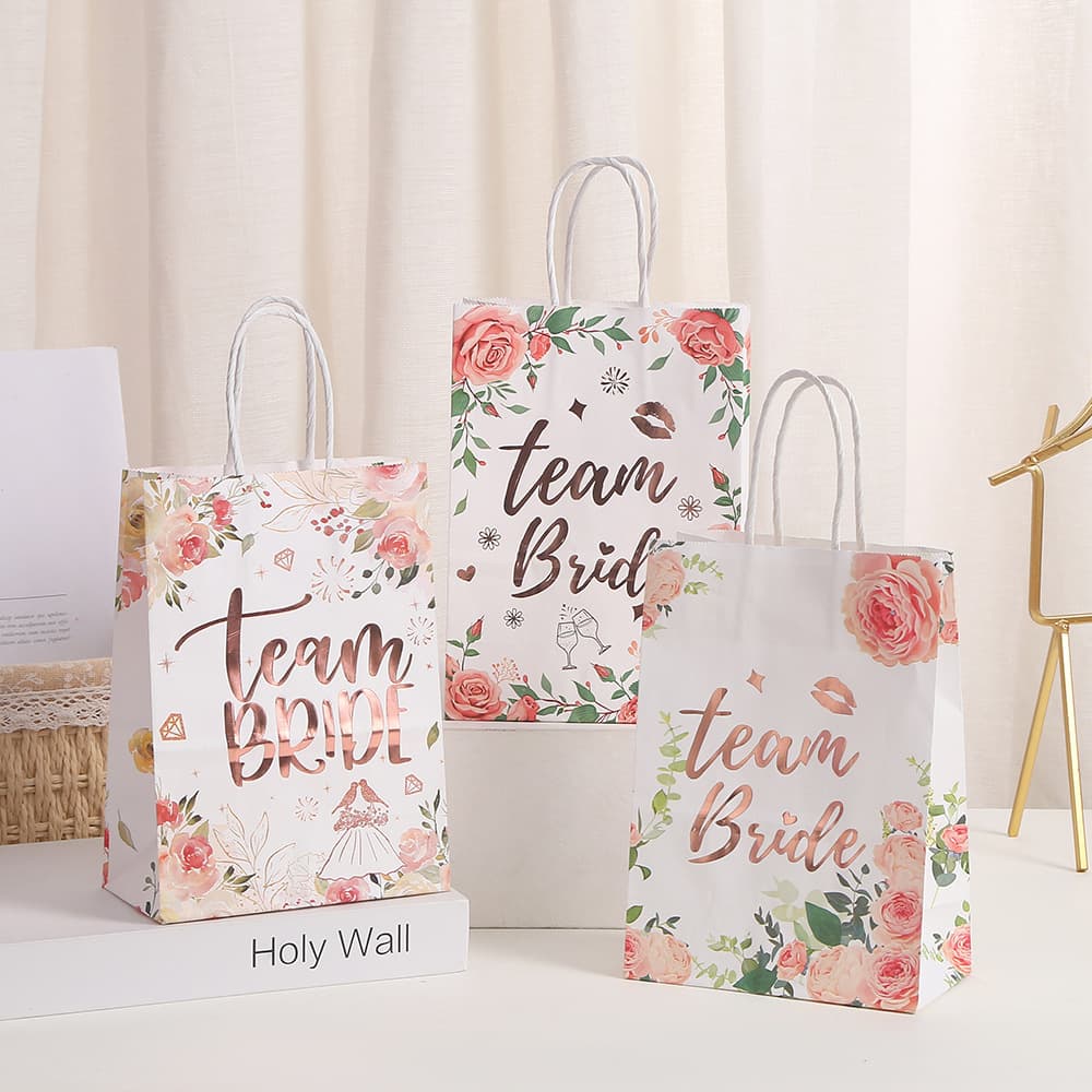 Gold Foil Floral Wedding Theme Kraft Paper Gift Bags Party Handbag Gift Bags Wholesale