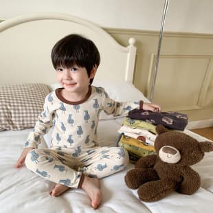 Children's Pajamas Boys and Girls Class A 280g Wool Ribbed Homewear Underwear Set Baby Pure Cotton Autumn Long Johns