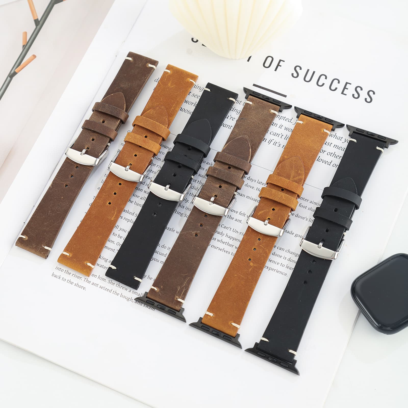 Suitable for Apple iwatch10 retro crazy horse pattern leather strap Apple watch oil wax pin buckle watch strap