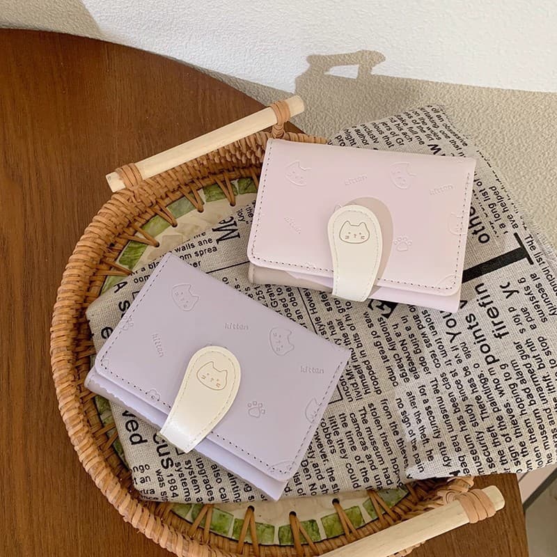 Women's Wallet Ins Premium Look Embossed Cat Coin Purse Folding Wallet Short Handbag Cross-border Money Clip
