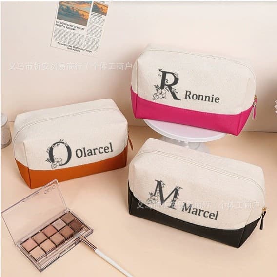 Etsy Cross-Border Best-Selling Personalized Embroidered Custom Fashionable Double Canvas Travel Convenient Cosmetic Bag