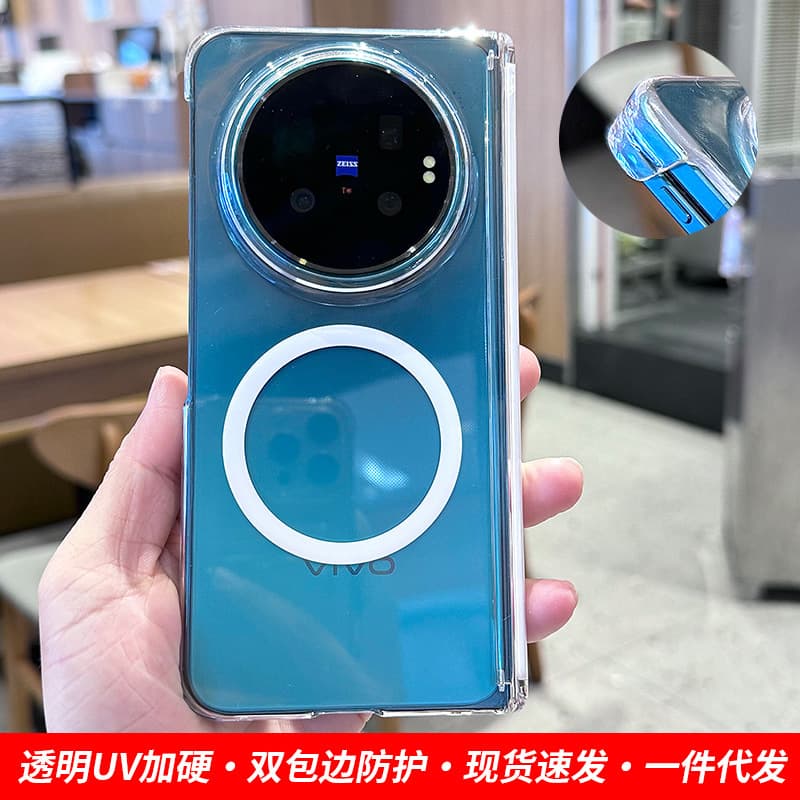 For Vivo X Fold6 Dual Hinge Phone Case Fold5 Transparent UV Scratch-Resistant PC Edge-Wrapped Anti-Drop Magnetic Case