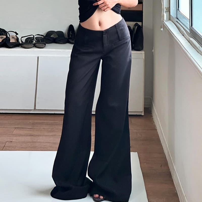 Cross-border European and American simple style basic versatile black slim suit pants with temperament commuting low-waisted straight casual trousers