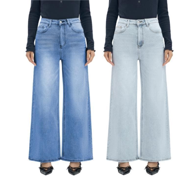 Women's High-Waisted Loose Wide-Leg Jeans with Stretch, Flattering Curves