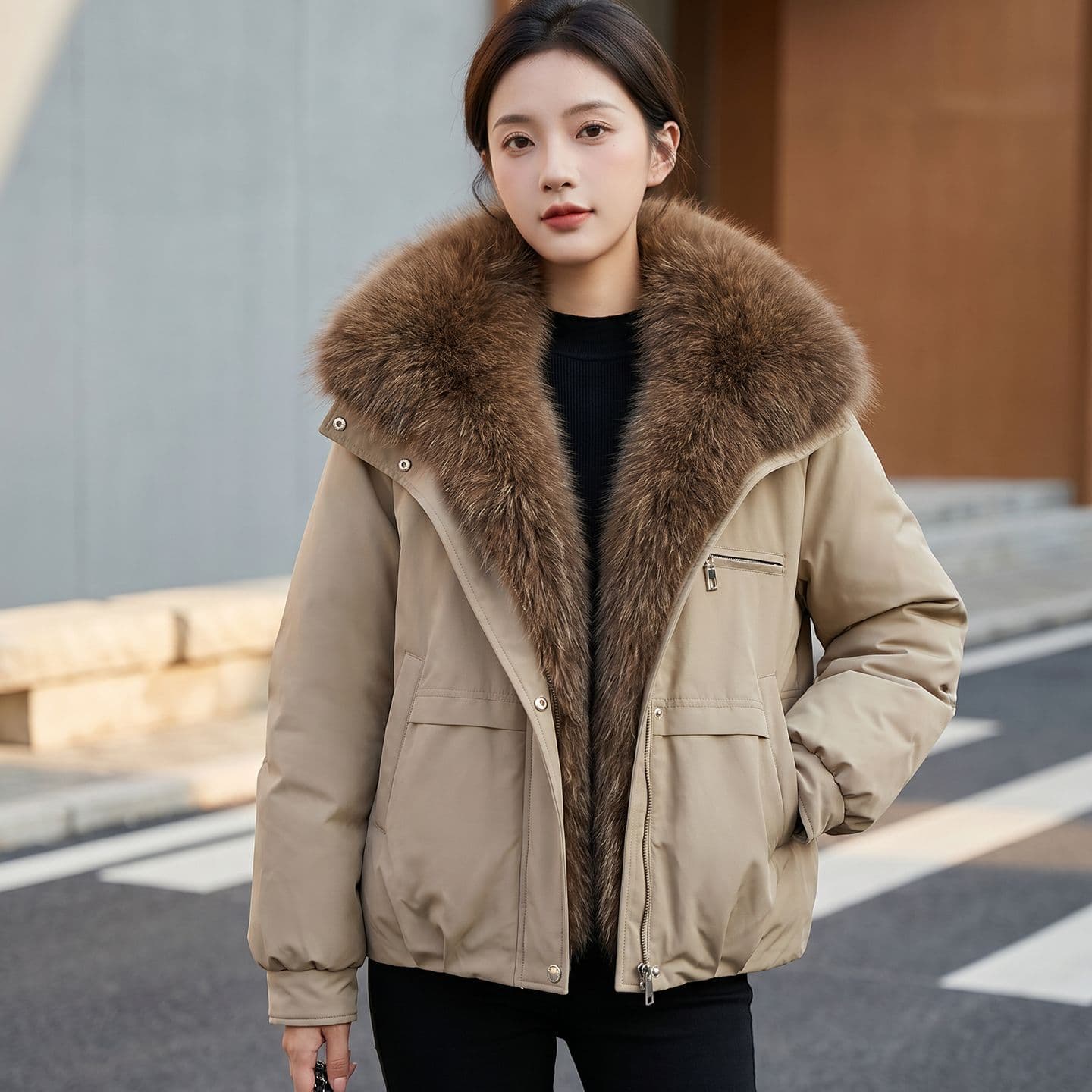 Export Winter New Style Large Fur Collar Parka Women Cotton Coat Winter Plus Cotton Plus Thick Warm Loose Cotton Coat Outerwear
