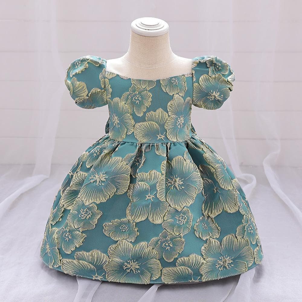 Princess Style Satin Printed Birthday Party Dress for Baby Girls One Year Old Ceremony Children's Clothing Spring Autumn Summer
