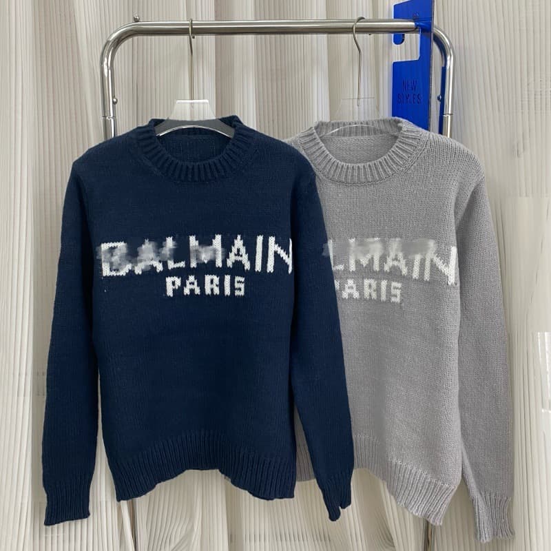 European Style Bal Autumn/Winter New Men's Crew Neck Pullover Sweater with Chest Letter Jacquard Design, Export Quality Wool Sweater for Men