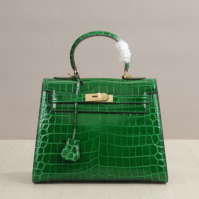 2026 spring and summer new genuine leather women's bag crocodile pattern Kelly bag hand-held crossbody bag with high-end and exquisite temperament