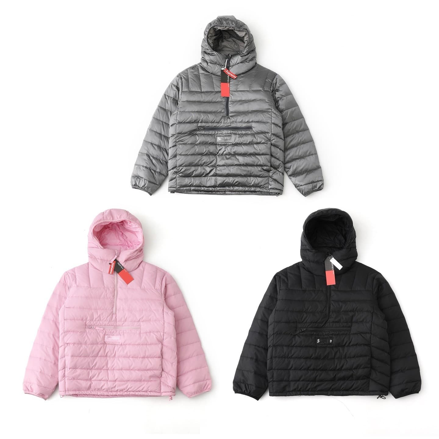Cross-border High Version Supr Men's and Women's Autumn/Winter Down Knit Logo Label Loose Half-Zip Down Jacket Coat