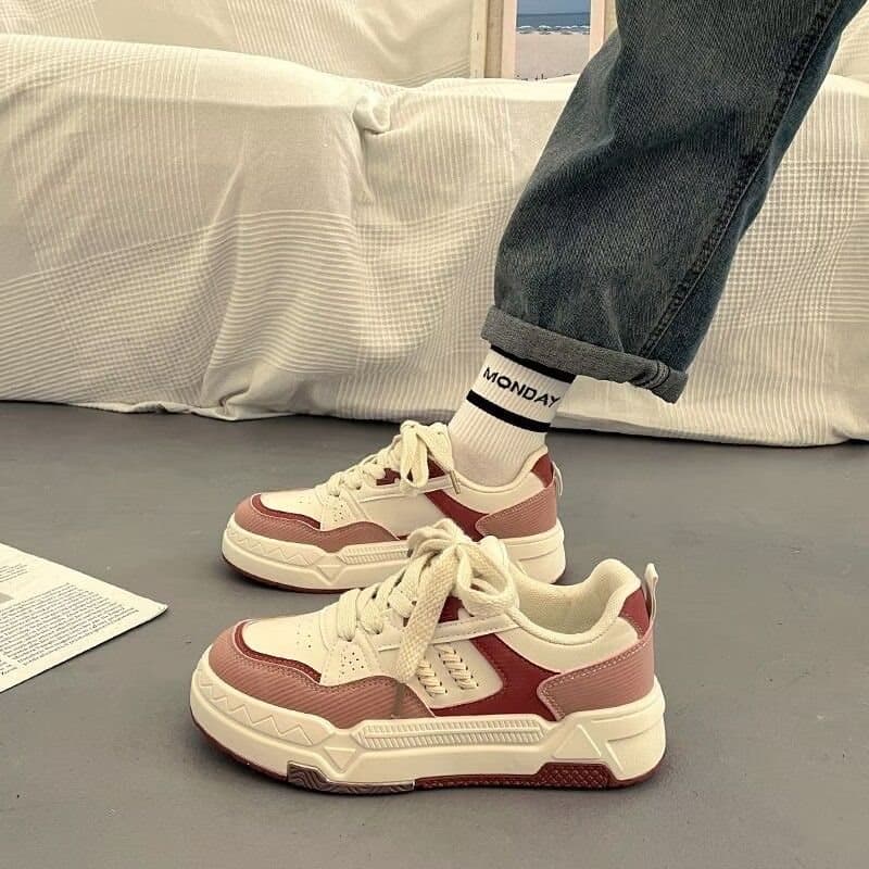 Thick Sole Wheat Pattern White Sneakers for Women, Ins Fashion Versatile 2023 Spring Autumn New Thick Soft Sole Sports Shoes
