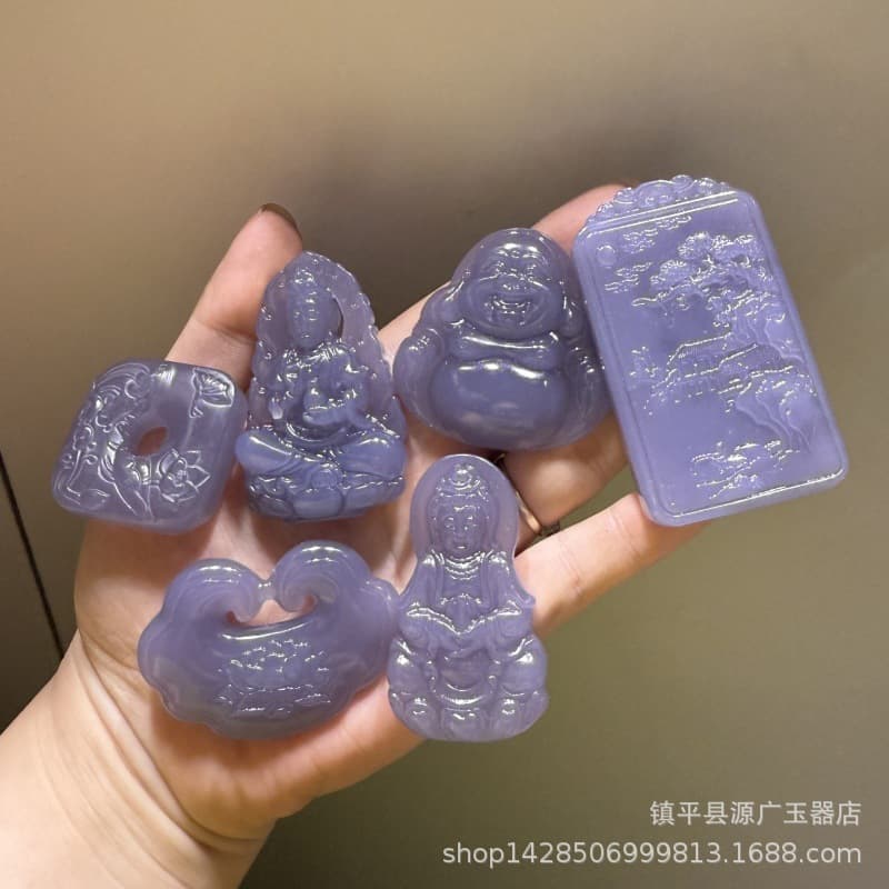 Manufacturer wholesale outer covering material smoke purple pendant imitation Hotan smoke purple laughing Buddha pendant smoke gray purple Wushi brand necklace