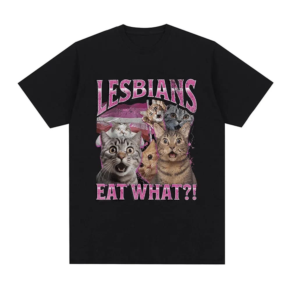 Esbians Eat What Funny Cat Lovers Meme Humor T Shirt Men's W