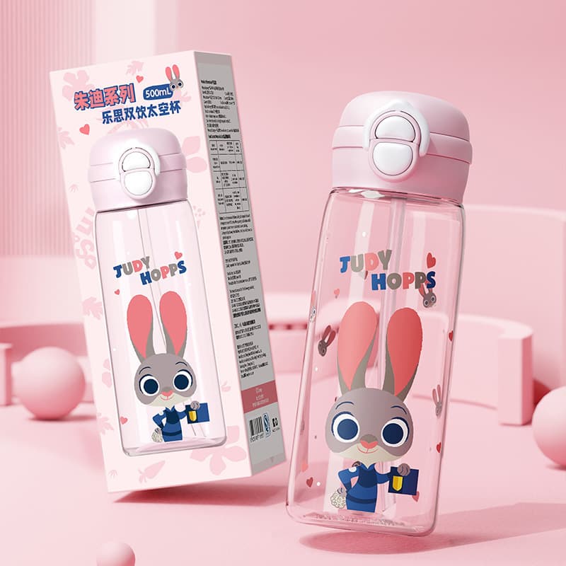 Zootopia Judy Nickles plastic cup for children and students new portable straw cup high-value water bottle