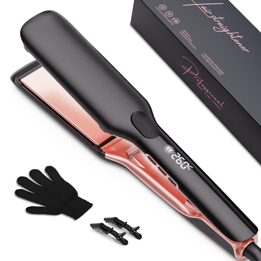 Cross-Border Amazon Tk Wide Plate Hair Straightener Negative Ion Electric Flat Iron Curling Iron Multifunctional 2-in-1 Hair Straightener